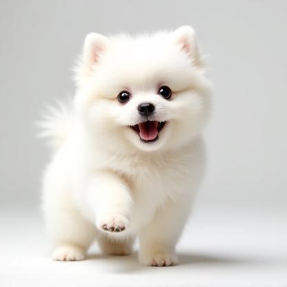 Small white dog with a clean, fluffy coat looking playful