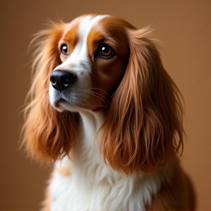 Spaniel with beautifully feathered ears after grooming